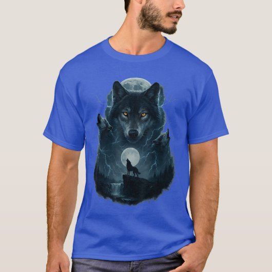 Wolf Howling at Moon Graphic Tees Men Wolves (Voorkant)