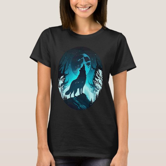 Wolf Howling at Moon on a Cold Night Amazing Natur T-shirt (Voorkant)