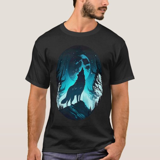 Wolf Howling at Moon on a Cold Night Amazing Natur T-shirt (Voorkant)