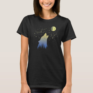 Wolf Howling at Stars Constellations and Mon Wol T-shirt