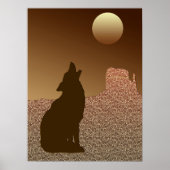 Wolf Howling at the Moon in Brown and Tan Poster (Voorkant)