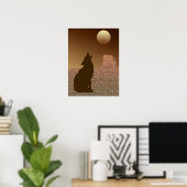 Wolf Howling at the Moon in Brown and Tan Poster (Thuiskantoor)