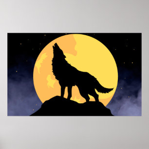 Wolf Howling at the Moon Poster