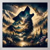Wolf Howling at the Moon Poster (Voorkant)