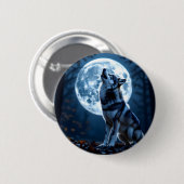 Wolf Howling at the Moon Ronde Button 5,7 Cm (Voorkant /achterkant)