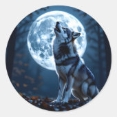 Wolf Howling at the Moon Ronde Sticker (Voorkant)