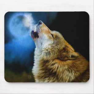 Wolf Howling Beneath Full Moon Muismat