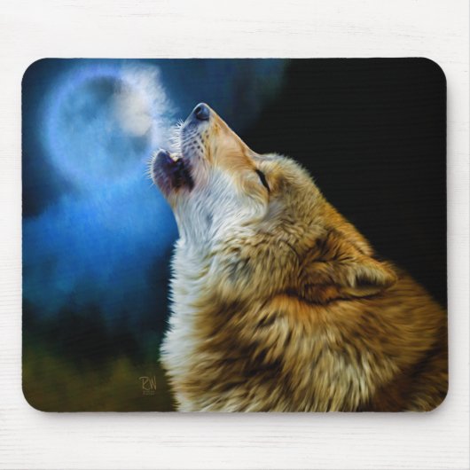 Wolf Howling Beneath Full Moon Muismat (Voorkant)