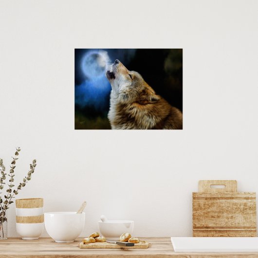 Wolf Howling Beneath Full Moon Poster (Keuken)