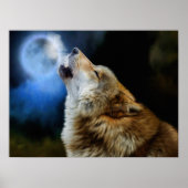 Wolf Howling Beneath Full Moon Poster (Voorkant)