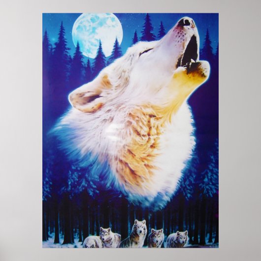 Wolf Howling bij de Full Blue Moon Poster (Voorkant)