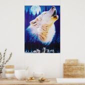 Wolf Howling bij de Full Blue Moon Poster (Keuken)