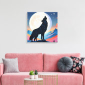 Wolf Howling bij de maan Canvas Afdruk (Insitu (Woonkamer))