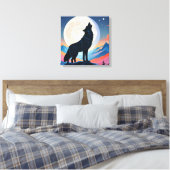 Wolf Howling bij de maan Canvas Afdruk (Insitu (Slaapkamer))