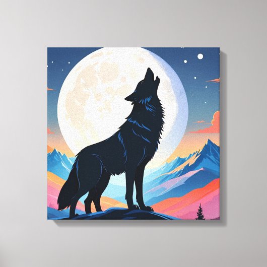 Wolf Howling bij de maan Canvas Afdruk (Voorkant)