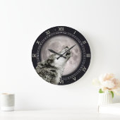 Wolf Howling bij de maan, Iconisch, Wolf Art, Goth Grote Klok (Huis)