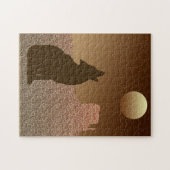 Wolf Howling bij de maan in Brown en Tan Jigzaag P Legpuzzel (Horizontaal)