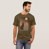 Wolf Howling bij de maan in Brown en Tan T-shirt (Voorkant volledig)