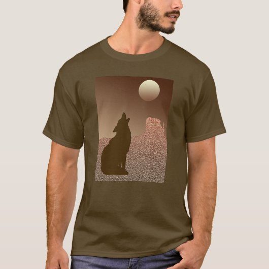 Wolf Howling bij de maan in Brown en Tan T-shirt (Voorkant)