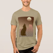 Wolf Howling bij de maan in Brown en Tan Tri-Blend Shirt (Voorkant)
