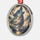 Wolf Howling bij de maan op een bewolkte nacht Metalen Ornament (Links)