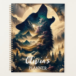 Wolf Howling bij de maan op een bewolkte nacht Planner