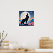 Wolf Howling bij de maan Poster (Keuken)