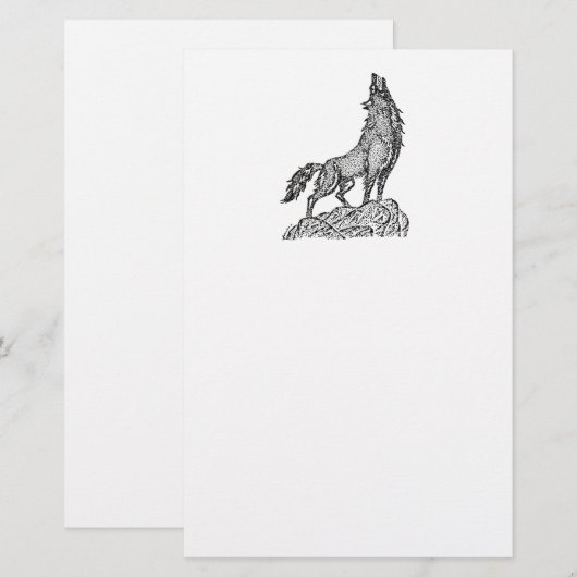 Wolf Howling bij de maan Silhouette Tekening Briefpapier (Voorkant / Achterkant)