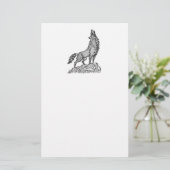 Wolf Howling bij de maan Silhouette Tekening Briefpapier (Staand voorkant)