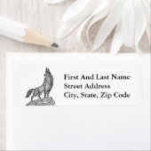 Wolf Howling bij de maan Silhouette Tekening Etiket (Insitu)