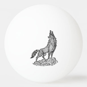 Wolf Howling bij de maan Silhouette Tekening Pingpongbal