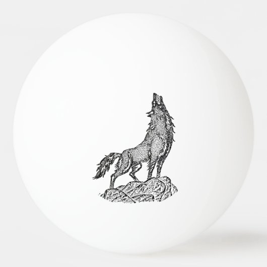 Wolf Howling bij de maan Silhouette Tekening Pingpongbal (Voorkant)