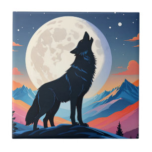 Wolf Howling bij de maan Tegeltje