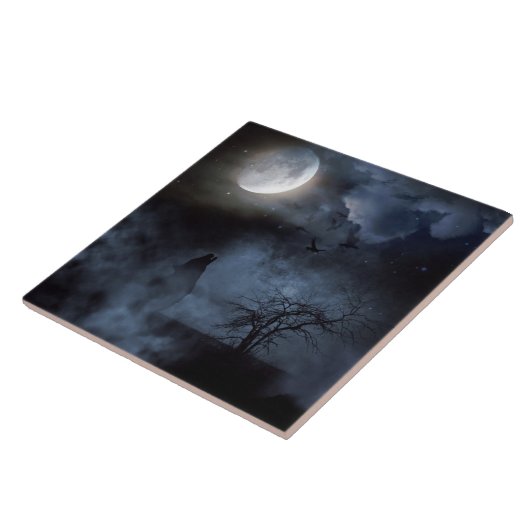 Wolf Howling bij de maan Tegeltje (Zijkant)