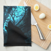 Wolf Howling bij de maan Theedoek (Quarter Fold)