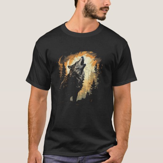 Wolf Howling Bij De Maan Waterverf Vrouwen Alaska T-shirt (Voorkant)