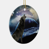 Wolf howling bij de maankerstboom keramisch ornament (Rechts)