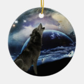 Wolf howling bij de maankerstboom keramisch ornament (Voorkant)