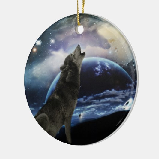 Wolf howling bij de maankerstboom keramisch ornament (Links)