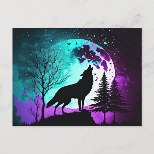 Wolf Howling bij de Moon Galaxy Stars Animal Briefkaart (Voorkant)
