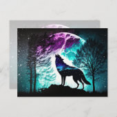 Wolf Howling bij de Moon Galaxy Stars Animal Briefkaart (Voorkant / Achterkant)