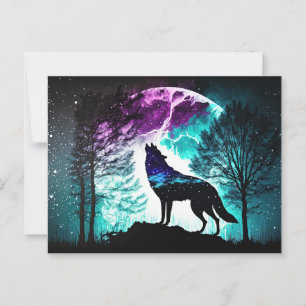Wolf Howling bij de Moon Galaxy Stars Animal Briefkaart