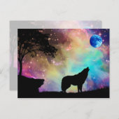 Wolf Howling bij de Moon Galaxy Stars Animal Briefkaart (Voorkant / Achterkant)