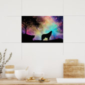 Wolf Howling bij de Moon Galaxy Stars Animal Poster (Keuken)