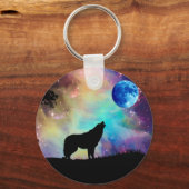 Wolf Howling bij de Moon Galaxy Stars Animal Sleutelhanger (Voorkant)