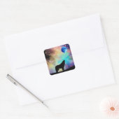 Wolf Howling bij de Moon Galaxy Stars Animal Vierkante Sticker (Envelop)