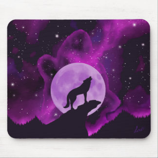 Wolf Howling bij de Paarse maan Muismat