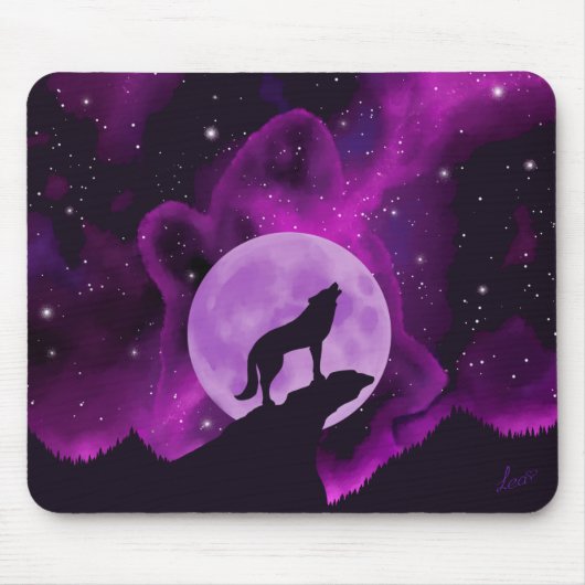 Wolf Howling bij de Paarse maan Muismat (Voorkant)