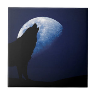 Wolf Howling bij de Tegel van het decoratieve Moon Tegeltje