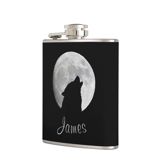 Wolf Howling bij de Volledige maan, Jouw naam Heupfles (Links)